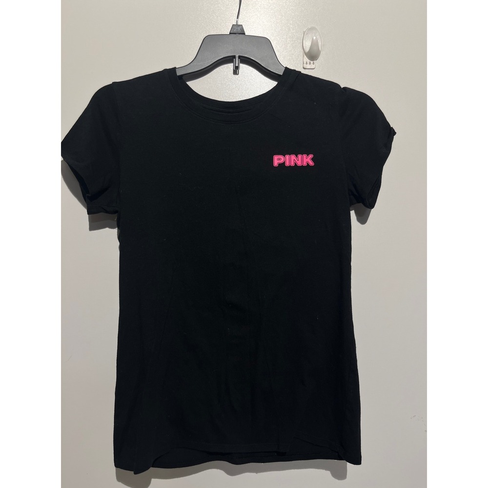 PINK Victoria's Secret Black Graphic T-Shirt Palm Tree Rhinestone Women Medium